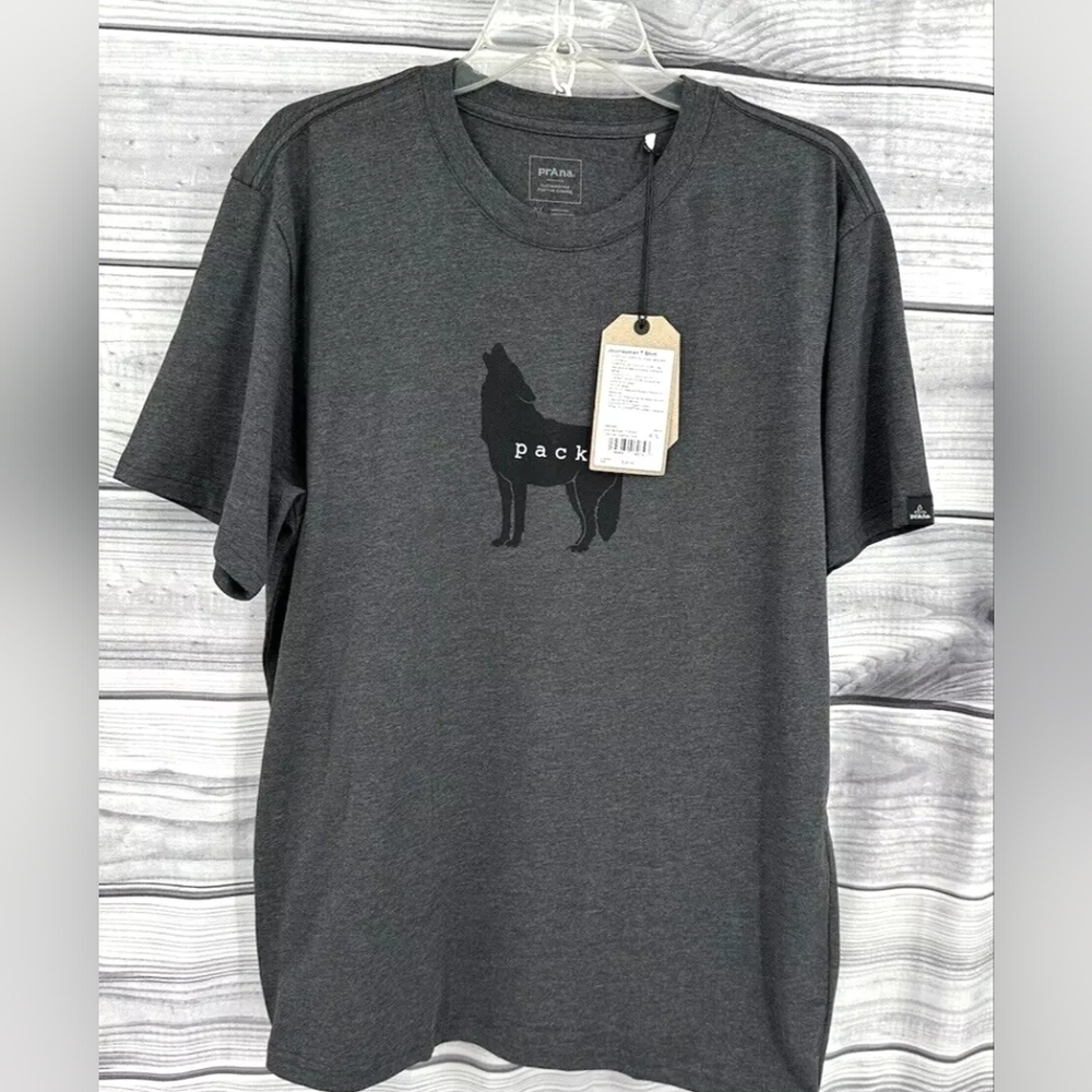 PRANA WOLF PACK JOURNEYMAN SHORT SLEEVE T SHIRT Men Size Small CHARCOAL HEATHER